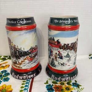 Budweiser Collector's Series 1991 & 1992 Beer Steins Anheuser Busch Christmas